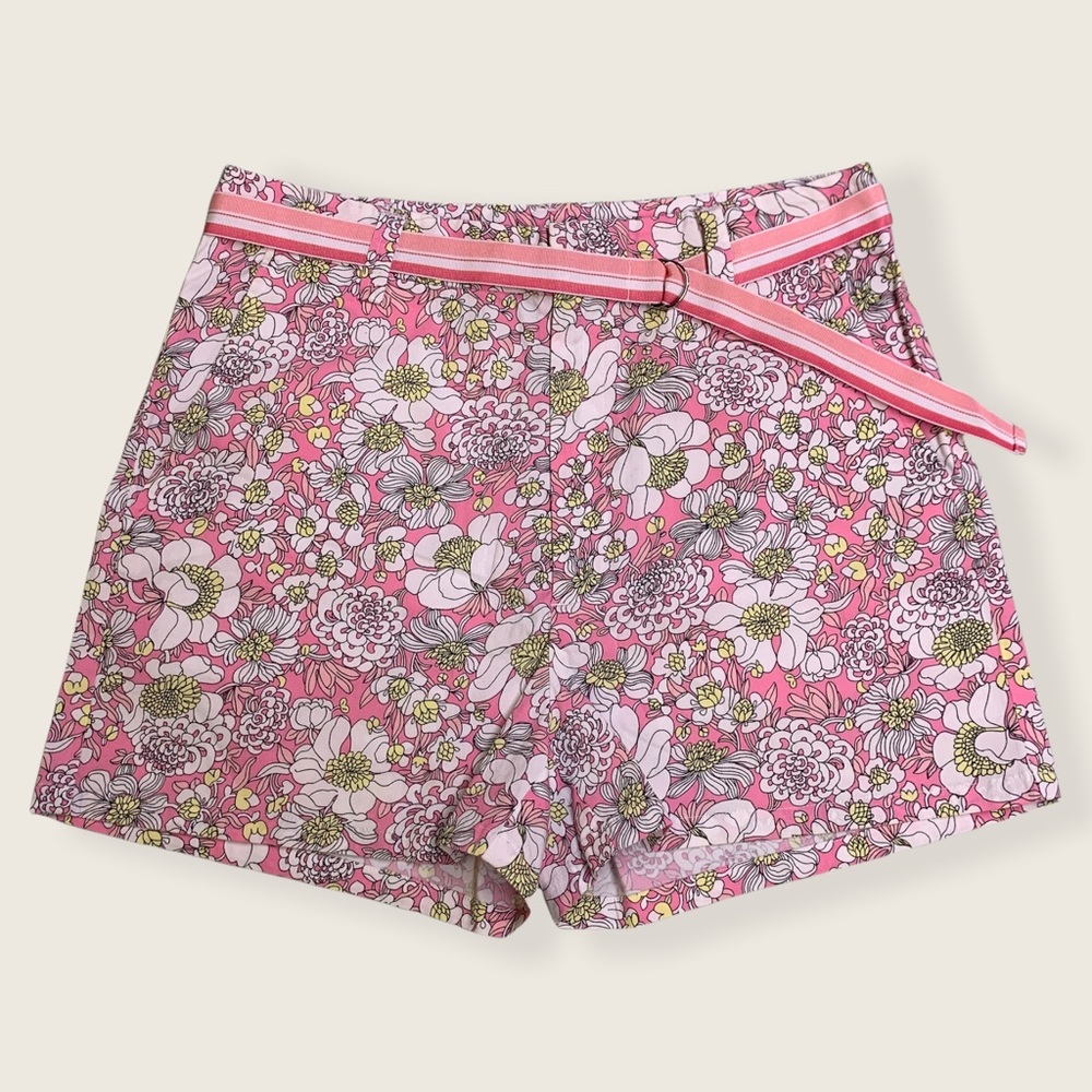 Tibi Floral Pink Belted Shorts Low Rise Preppy 2